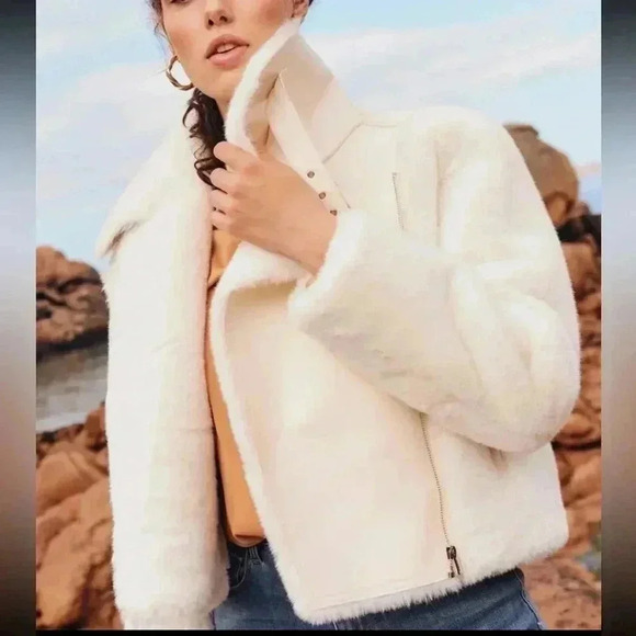 Shein Motf premium faux fur moto cropped jacket white - Picture 6 of 15